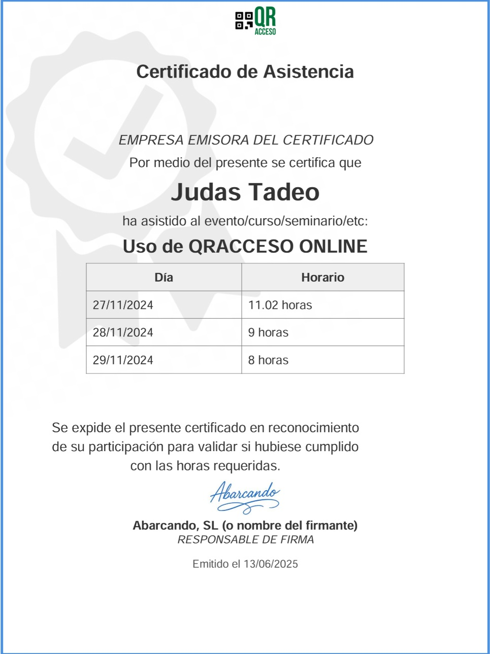 Certificado de asistencia en PDF