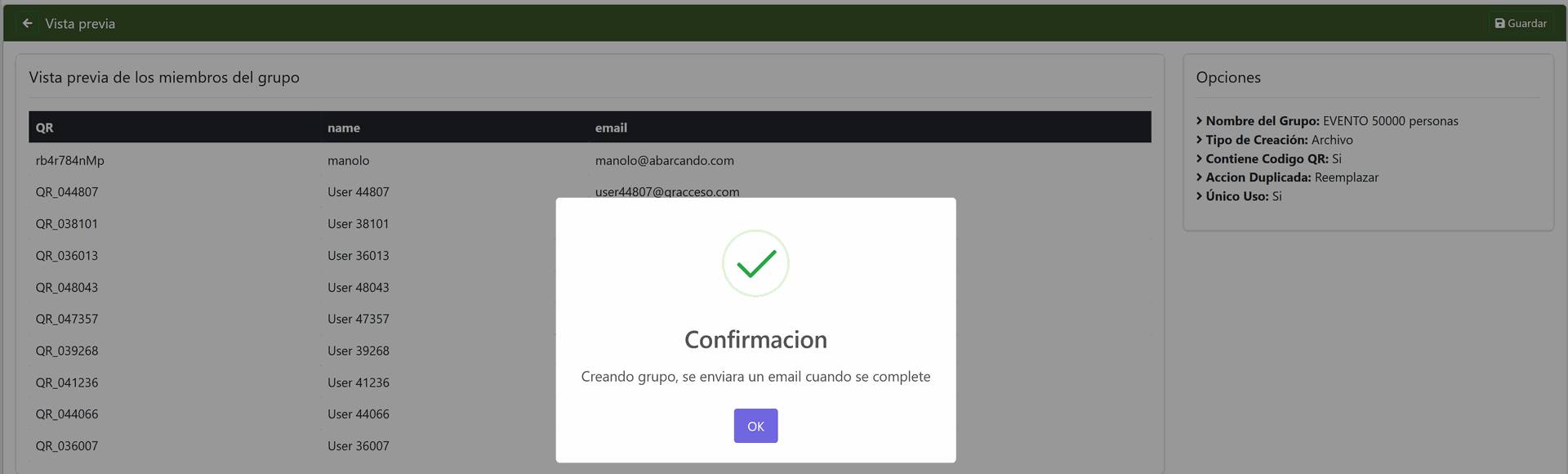 Importación de listado Excel de asistentes procesada Importación de listado Excel de asistentes procesada